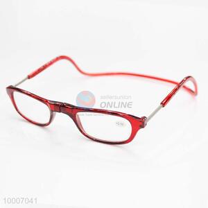 Neck-hanging reading glasses with red frame