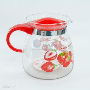 High Quality Strawberry Pattern Decorated Glass Tea Pot