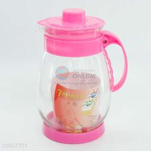 Pink Lid, Handle and Base Glass Tea Pot