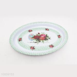 Wholesale Green Flower Round Plastic Salver With Pink Border