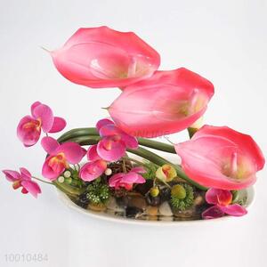 Pink Lily with Butterfly Orchid  Artificial Flower Bonsai Set for Home Office Shop Decoration