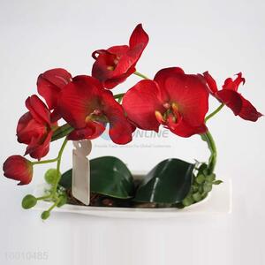 New Arrivals Red Butterfly Orchid Flower Artificial Bonsai with Vase