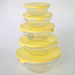 Wholesale 5pcs Glass Bowl with Yellow Cover
