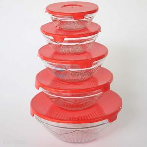 Wholesale 5pcs Glass Bowl with Red Cover