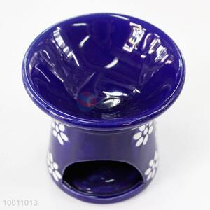 Modern Flower Print Dark Blue Ceramic Incense Burner