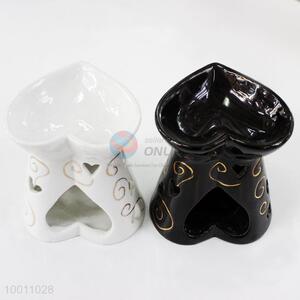 1pc Heart Shaped Ceramic Incense Oil Burner Black&White 2 Colors