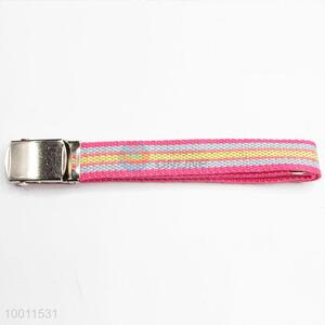 Women Pink Stripe Webbing Belt Waist Strap