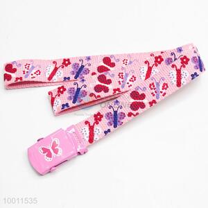 New Butterfly Printed Pink Webbing Wiatband Belt for Women Girls