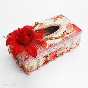 Paper Towel Box With Hanging Beads and Flower Decorated