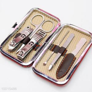 Red Rose Pattern Stainless Steel Women 6Pcs/Set Manicure Set Beauty Tools