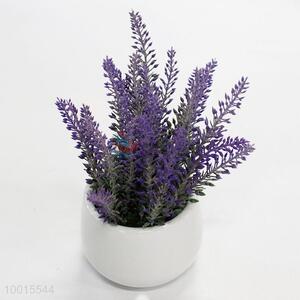 Unique White Round Ceramics Flowerpot Artificial Lavender Plant