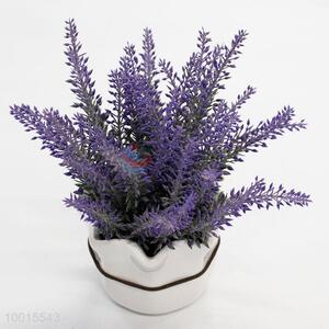 White Ceramics Flowerpot Artificial Lavender Plant
