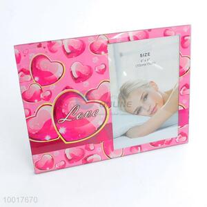 Pink glass picture/photo frame with loving heart pattern