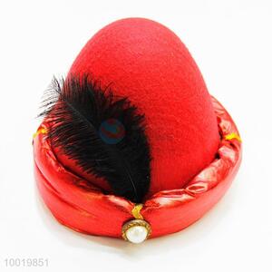 Red Elegant Hat with Feather for Party