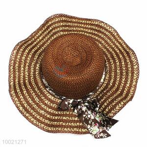 Wholesale Streak Pattern Large Brim Summer Beach Sun Hat