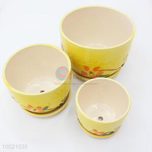 Yellow 3 pcs ceramics flower pot set