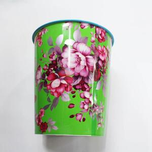 Green floral trash can