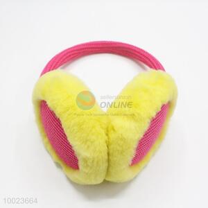 Hot sale warm pink-yellow plush knitted earmuff