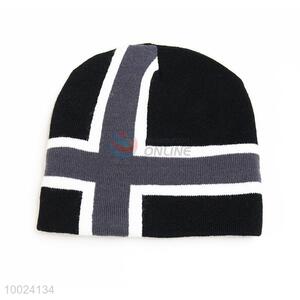 Flag Pattern Black Beanie Cap/Knitted Hat for Winter