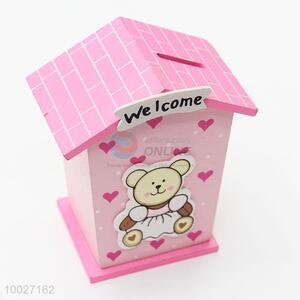 Pink wooden money pot cute gift for kids