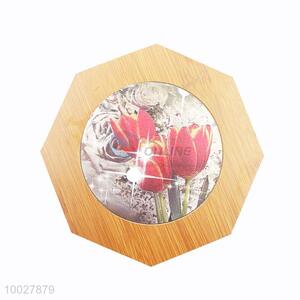 Flower Pattern Octagon Shaped Kitchen Supplies Wooden Placemat