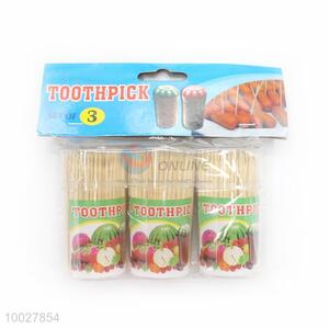 3 Pieces transparent plastic package bamboo toothpick