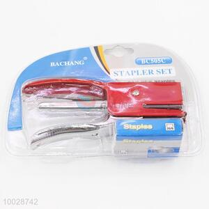 2 pieces red plastic stapler set
