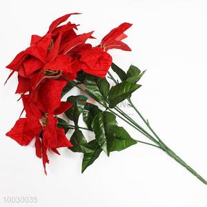 5 Heads Red Artificial Flower For Chrisrmas Decoration