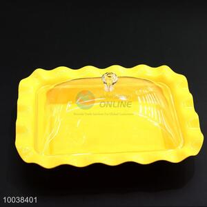 Yellow acrylic rectangle cake/dessert plate with wavy edge&cover