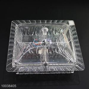 Square 4 grids acrylic fruit/dessert plate with cover