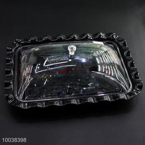Black acrylic rectangle cake/dessert plate with wavy edge&cover