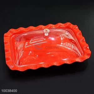 Orange acrylic rectangle cake/dessert plate with wavy edge&cover