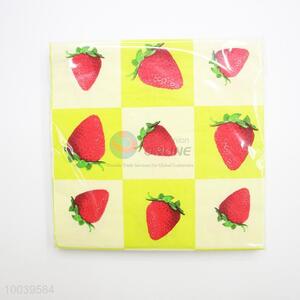 Strawberry Yellow Check Pattern Square Napkin