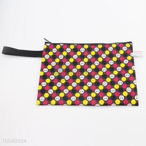 B6 Utility Colourful Dots&Smiling Faces Printed Leather Waterproof File Bag with Zipper