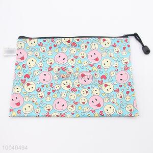 B6 High Quality Colourful Hearts&Smiling Faces Printed Leather Waterproof File Bag with Zipper
