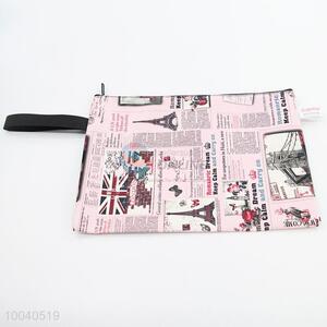 B6 Fashion Colourful Buildings&English Letters Printed Leather Waterproof File Bag with Zipper