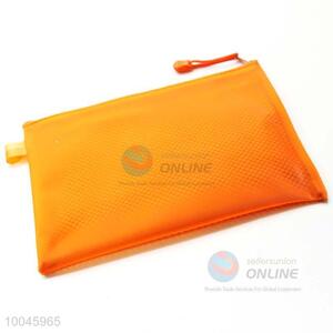 A3 PVC orange colour zipper file bag within mesh fabric