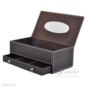Functional household/office faux leather tissue box with drawer