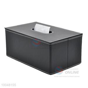 Business style black faux leather tissue box