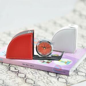 High quality white/red  plastic travel clock with pu leather cover