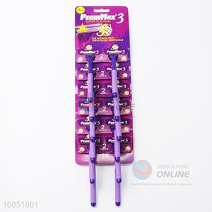 China Factory 14cm Purple Twin Blade Disposable Razors for Men with Non-slip Grip, 24Pieces/Set