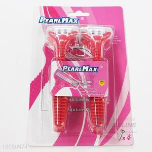 High Quality Red 13.5cm Triple Blade Disposable Razors for Woman with Non-slip Grip, 4Pieces/Set