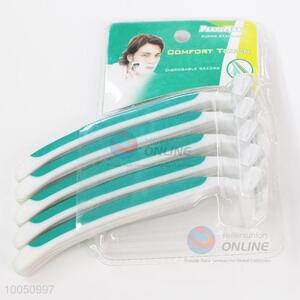 Wholesale 12cm Green&White Double Blade Disposable Razor for Men with Non-slip Grip, 5Pieces/Set