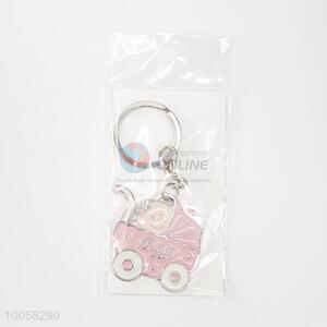 Pink Baby Carriage Zinc Alloy Key Ring/Key Chain