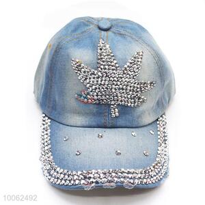 Fashion printing leaf diamond-studded cowboy hat baseball hat peak cap for sale