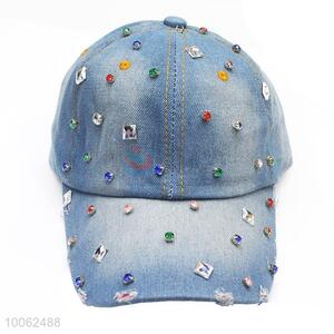Wholesale diamond-studded washed denim cowboy hat