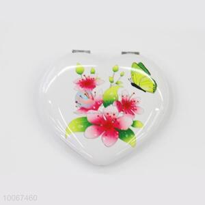 Pink Flower Heart Shaped Foldable Pocket Mirror