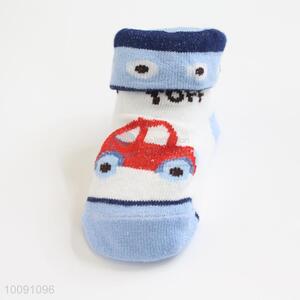 Red Car Pattern Blue Anti Slip Cotton Baby Sock/ Soft Baby Socks