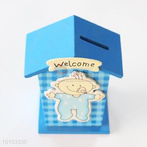 Blue Cartoon Wooden Money Pot Cute Gift for Kids