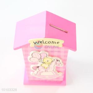 Pink Cartoon Wooden Money Pot Cute Gift for Kids